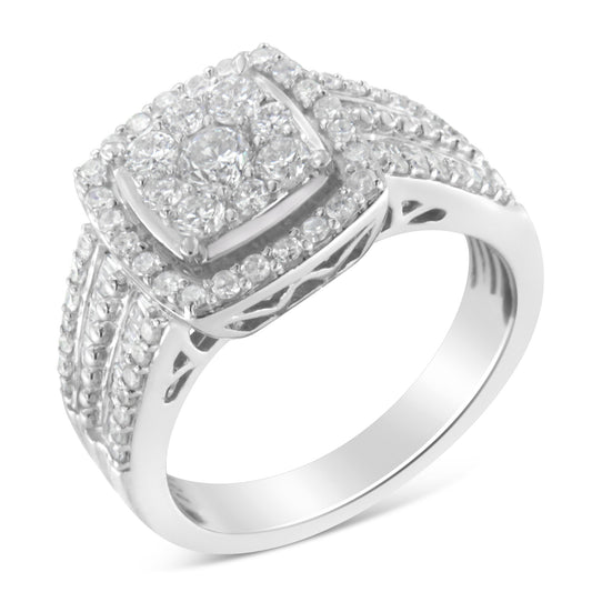 Anillo de racimo de diamantes de oro blanco de 10K (1 quilate en total, color H-I, claridad I1-I2) - Talla 6-3/4