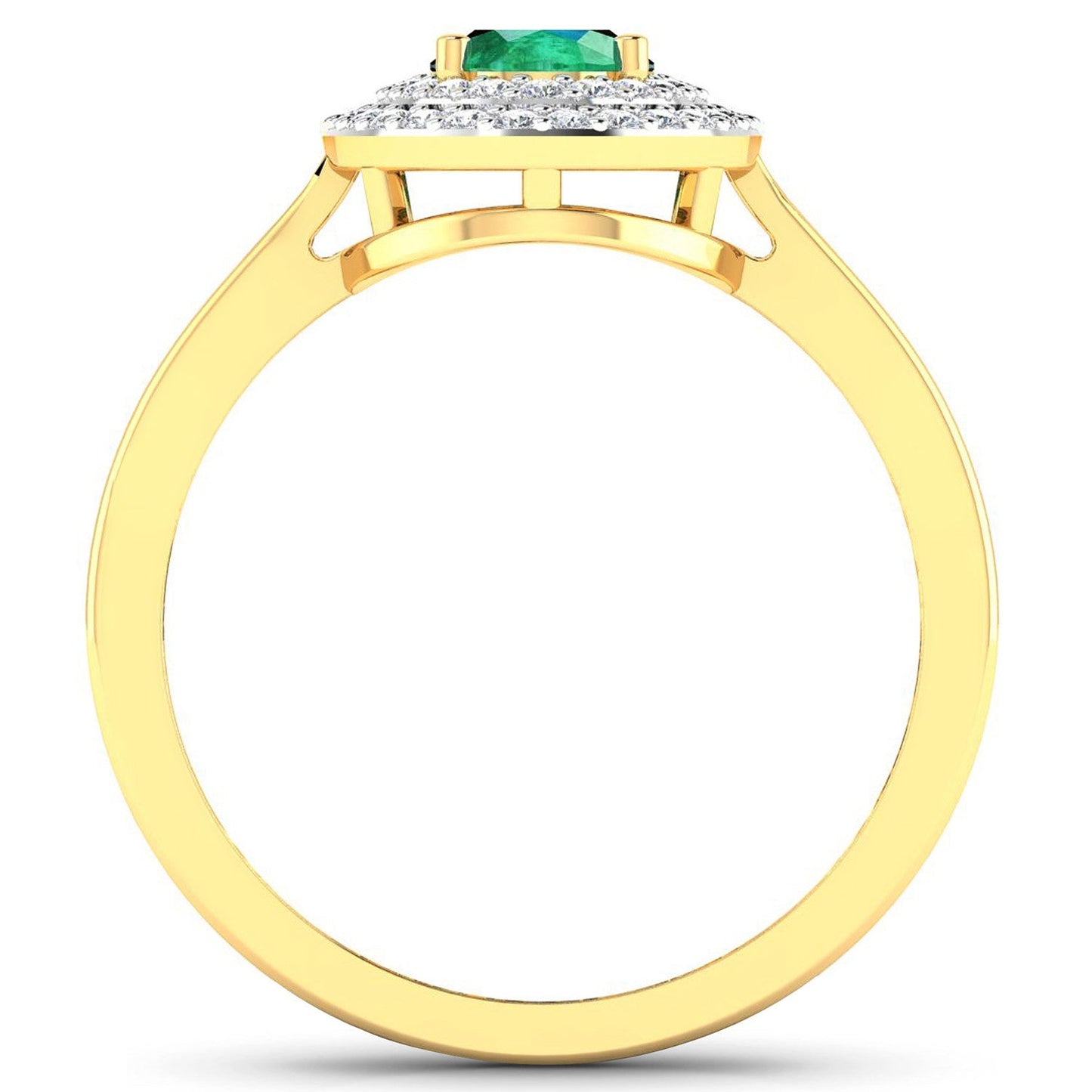 Anillo de oro amarillo de 14 quilates con esmeralda zambiana auténtica de 0,88 quilates y diamante blanco