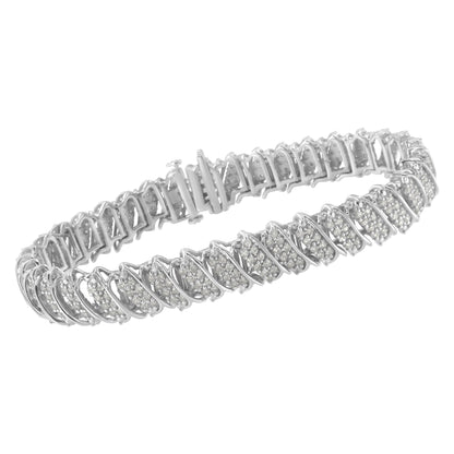 Pulsera de tenis de plata de ley 925 con 3.0 quilates de diamantes en varios hilos, diseño de ondas inclinadas y eslabones de 7,25 pulgadas (color I-J, claridad I2-I3)