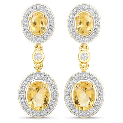 Pendientes de plata de ley .925 bañados en oro amarillo de 18K con citrino genuino de 5,70 quilates y topacio blanco