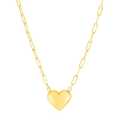 Cadena de oro amarillo de 14k con eslabones Paperclip y corazón inflado