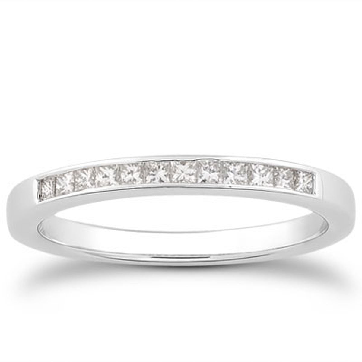 Anillo de boda de oro blanco de 14k con diamantes princesa engastados en canal