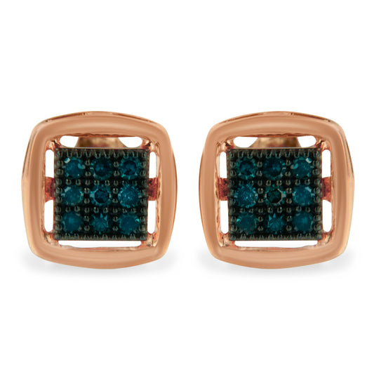 Aretes de diamante tratados con corte rosa de plata de ley bañada en oro rosa (0,25 ct. pt., color azul, claridad I2-I3)