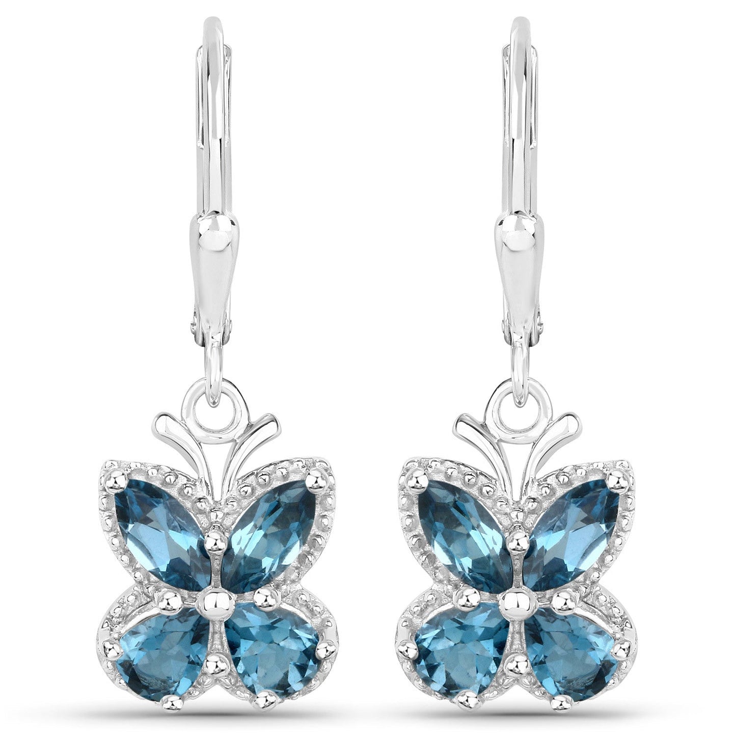 Pendientes de plata de ley .925 con topacio azul de Londres genuino de 2.32 quilates