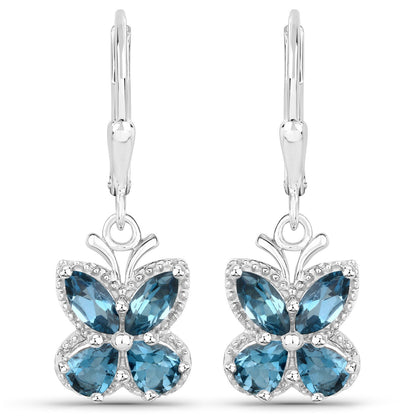 Pendientes de plata de ley .925 con topacio azul de Londres genuino de 2.32 quilates