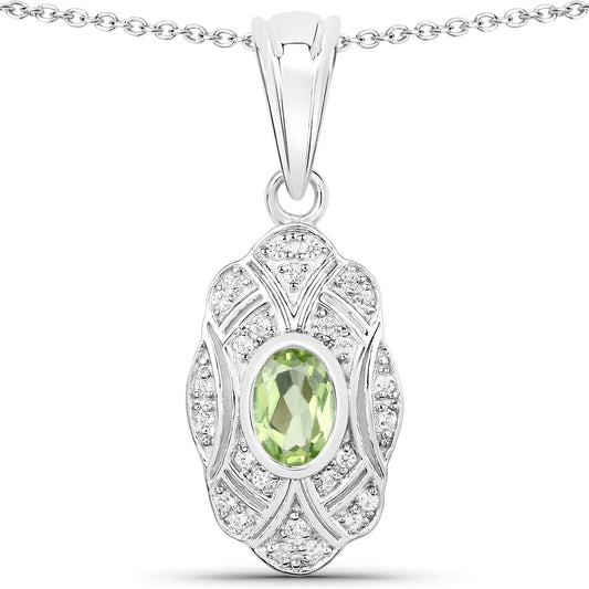 Colgante de plata de ley .925 con peridoto genuino de 0.55 quilates y topacio blanco