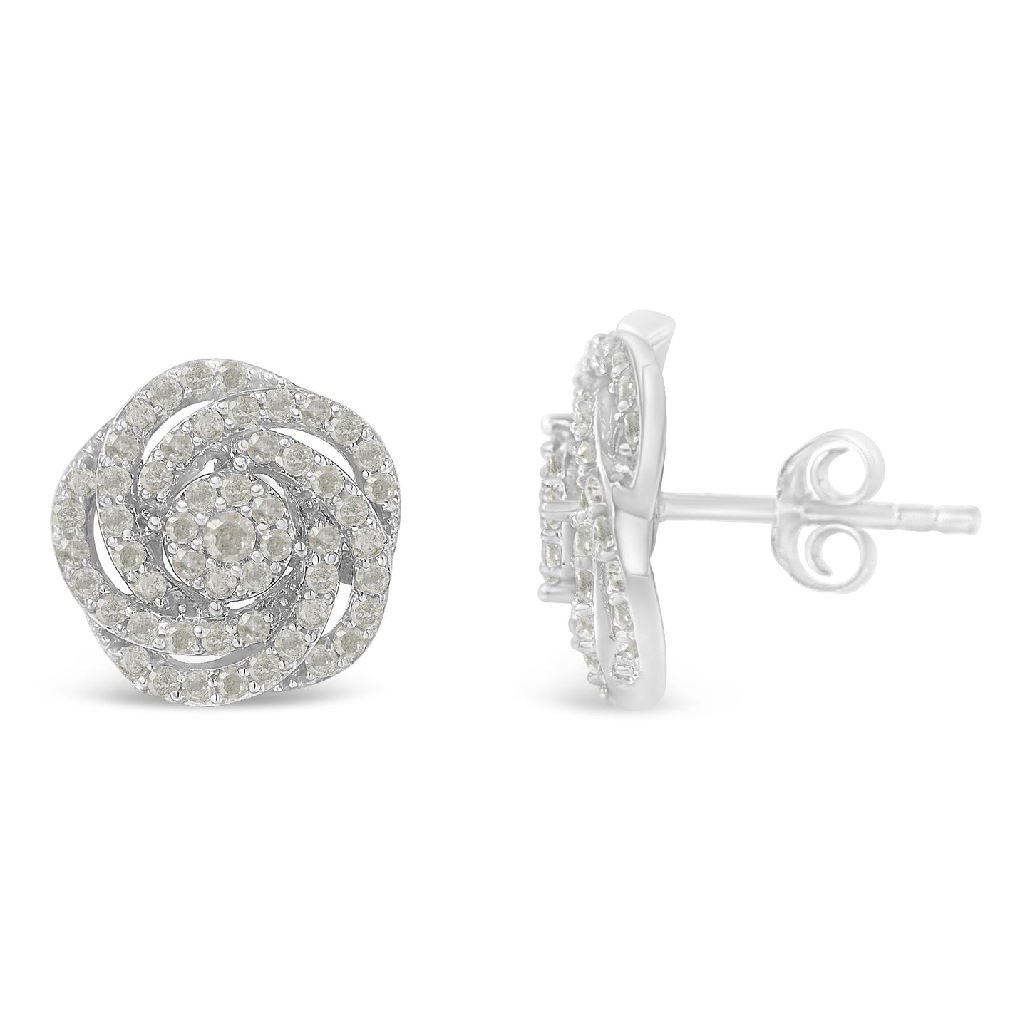 Pendientes de racimo floral de oro blanco de 10 quilates con diamantes de talla roseta (1 quilate en total, color I-J, claridad I2-I3)