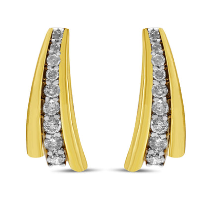 Pendientes de aro tipo Huggie graduados con diamantes redondos de 1,00 quilates en total de plata de ley .925 bañados en oro amarillo de 10 quilates (color I-J, claridad I2-I3)