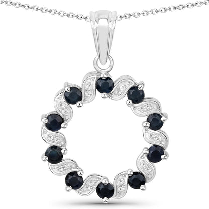 Colgante de plata de ley .925 con zafiro azul genuino de 1.30 quilates y topacio blanco