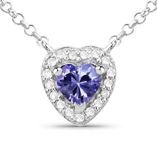 Collar de plata de ley .925 con tanzanita auténtica y topacio blanco de 0,55 quilates