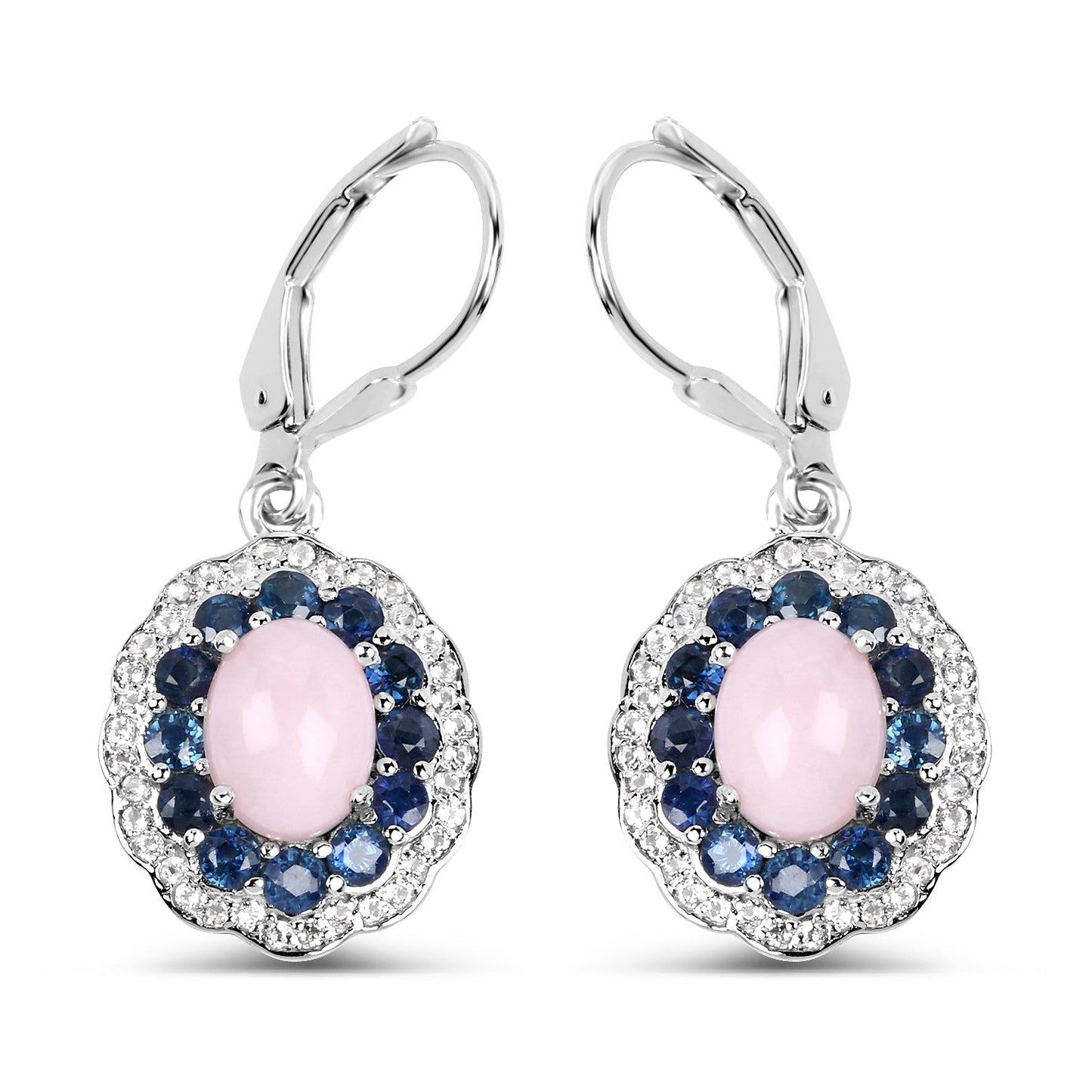 Pendientes de plata de ley .925 con ópalo auténtico de 4.00 quilates, zafiro rosa, azul y topacio blanco