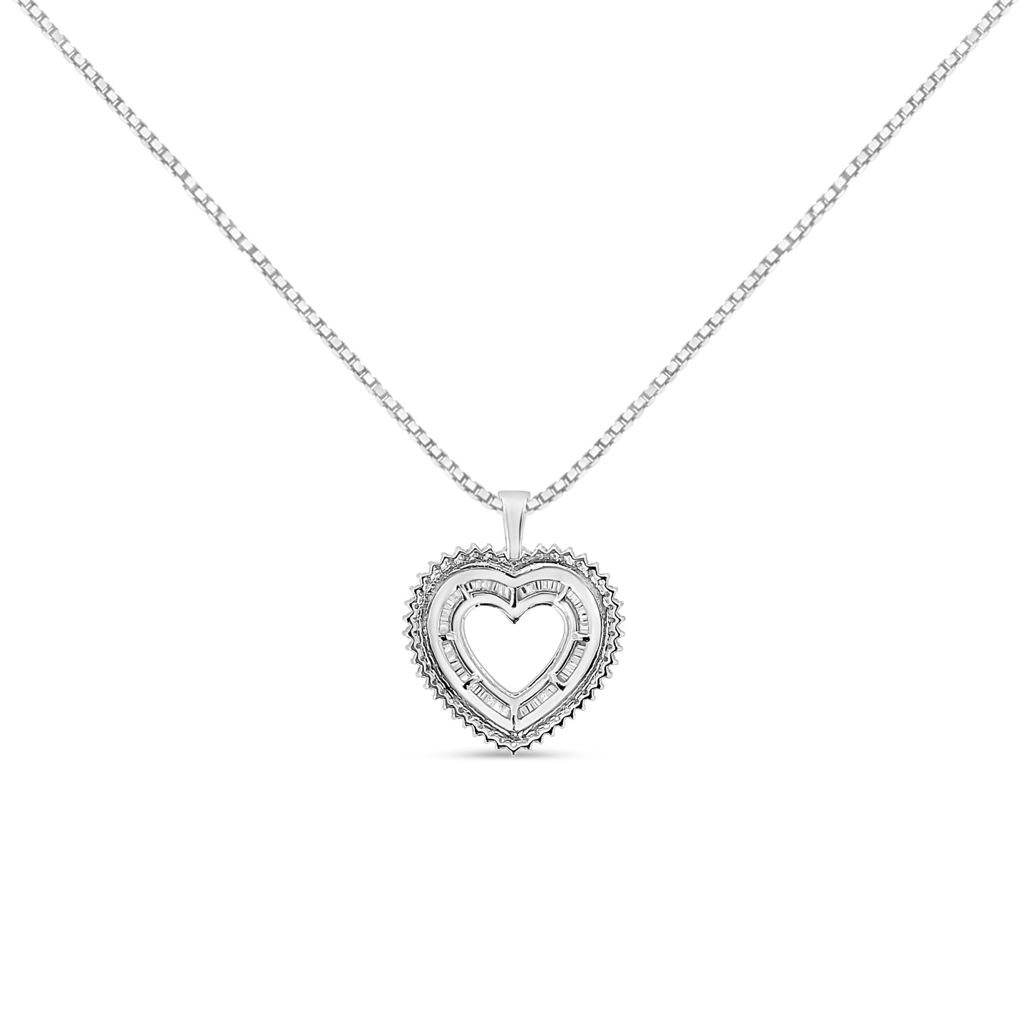 Collar con dije de plata esterlina .925 con diseño de corazón abierto tipo halo de 1,0 quilates de peso total, diamantes (color I-J, claridad I1-I2), 45,7 cm