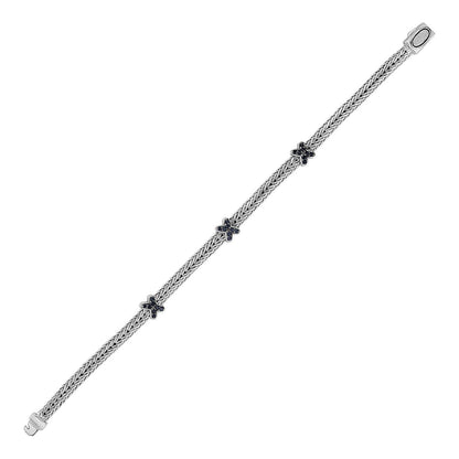Pulsera de cuerda trenzada con detalles de zafiro negro en plata esterlina