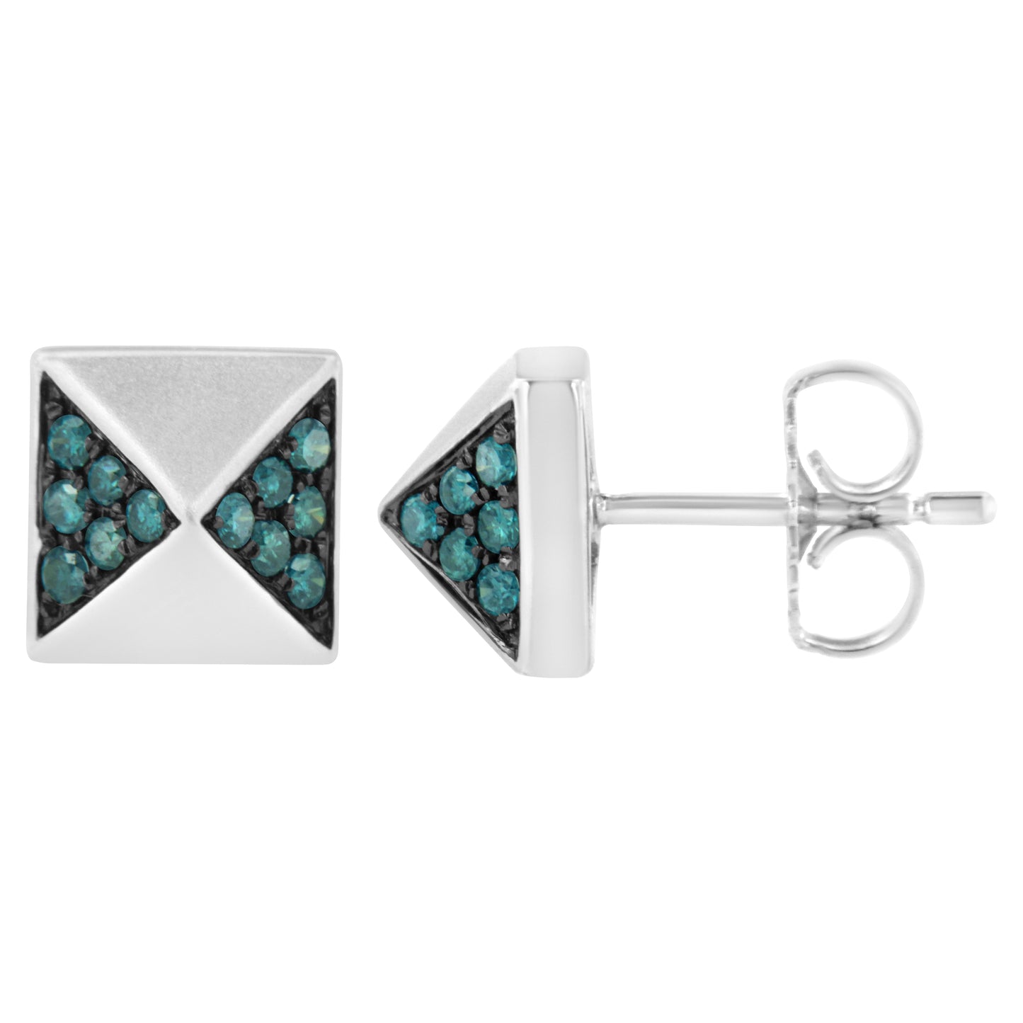 Pendientes de botón de oro blanco de 14 quilates con diamantes azules tratados de 1/4 quilates de peso total (Color azul, Claridad SI1-SI2)