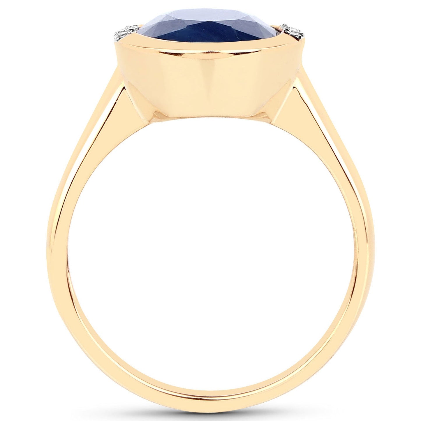 Anillo de oro amarillo de 14 quilates con zafiro azul auténtico de 4,85 quilates y diamantes blancos