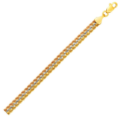 Pulsera de cadena de cuerda multistrand de oro tricolor de 10k (6.35 mm)