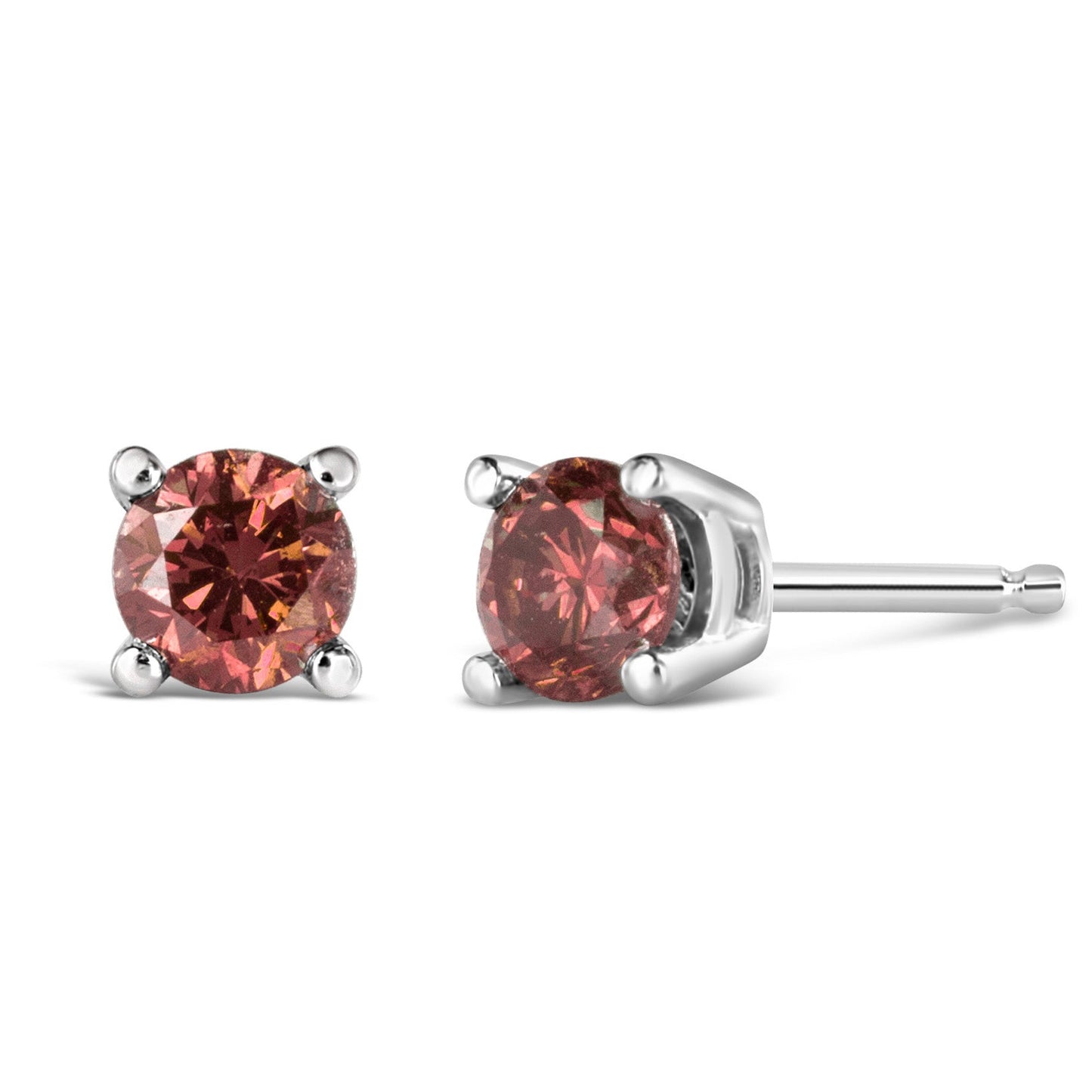 Pendientes solitario clásicos de 4 puntas de oro blanco de 14 quilates con diamantes rosados de laboratorio redondos de talla brillante de 1,0 quilates (color rosa, claridad VVS2-VS1)