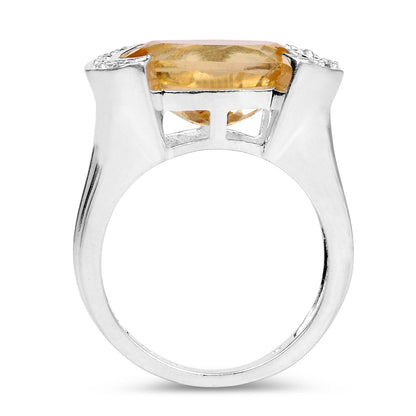Anillo de plata de ley .925 con citrino genuino de 4.55 quilates y diamante blanco
