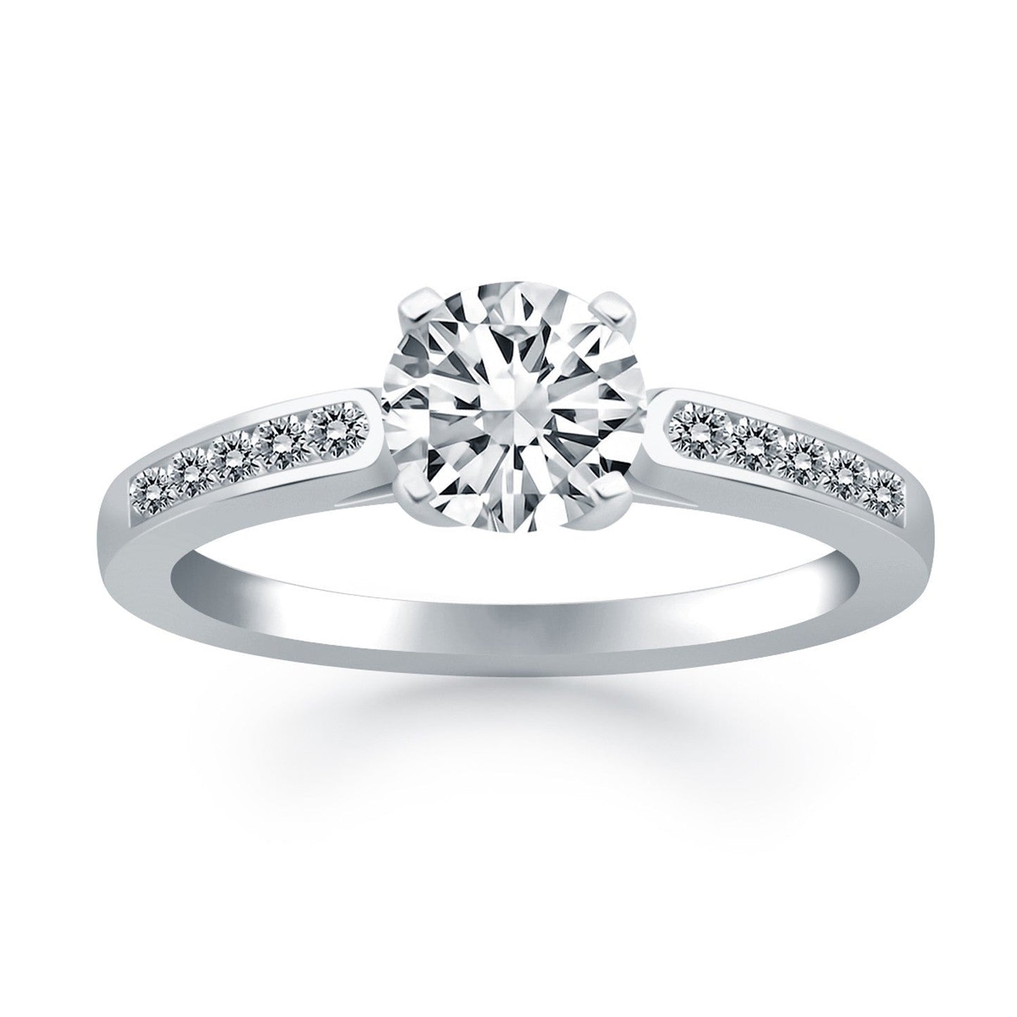 Anillo de compromiso tipo catedral con diamantes y engaste de canal de oro blanco de 14k