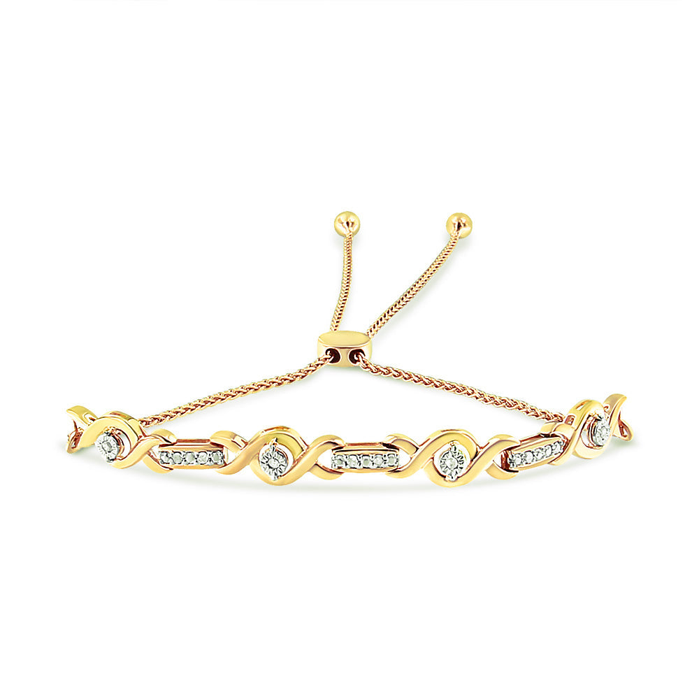 Pulsera Bolo Ajustable de 4 a 10 Pulgadas con Acentos de Diamante Engastados en Canal de Plata de Ley .925 Chapada en Oro Amarillo de 14K (Color I-J, Claridad I3)