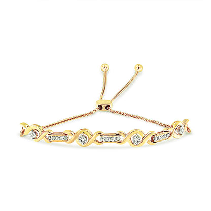 Pulsera Bolo Ajustable de 4 a 10 Pulgadas con Acentos de Diamante Engastados en Canal de Plata de Ley .925 Chapada en Oro Amarillo de 14K (Color I-J, Claridad I3)