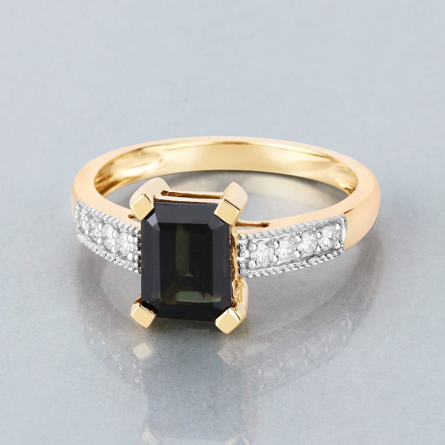 Anillo de oro amarillo de 14K con turmalina verde genuina de 1,91 quilates y diamante blanco