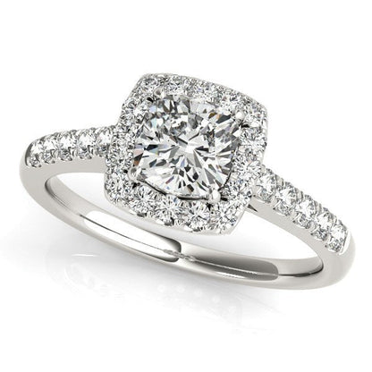 Anillo de compromiso de oro blanco de 14 quilates con forma cuadrada exterior y diamantes redondos (3/4 quilates en total)