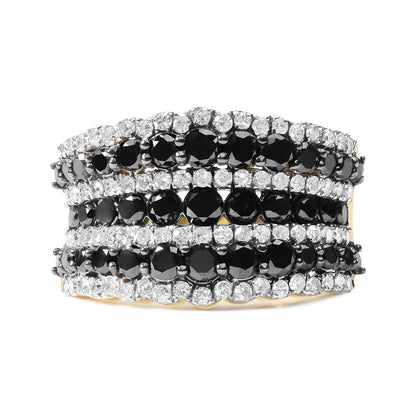 Anillo de banda de varias filas de diamantes negros y blancos alternados, con baño de oro amarillo de 14 quilates sobre plata de ley .925, de 1,75 quilates en total (color negro / I-J, claridad I2-I3) - Talla 7