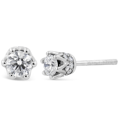 Pendientes de oro blanco de 14 quilates con diseño de corona y diamante redondo de 1/2 quilate (color I-J, claridad I1-I2)