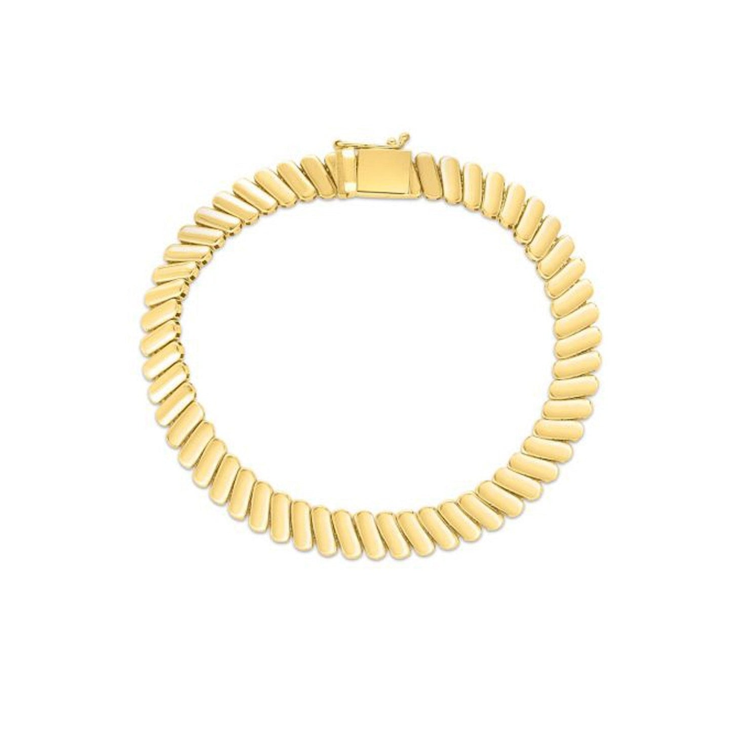 Pulsera de eslabones acanalados de oro amarillo de 14k (7.00 mm)