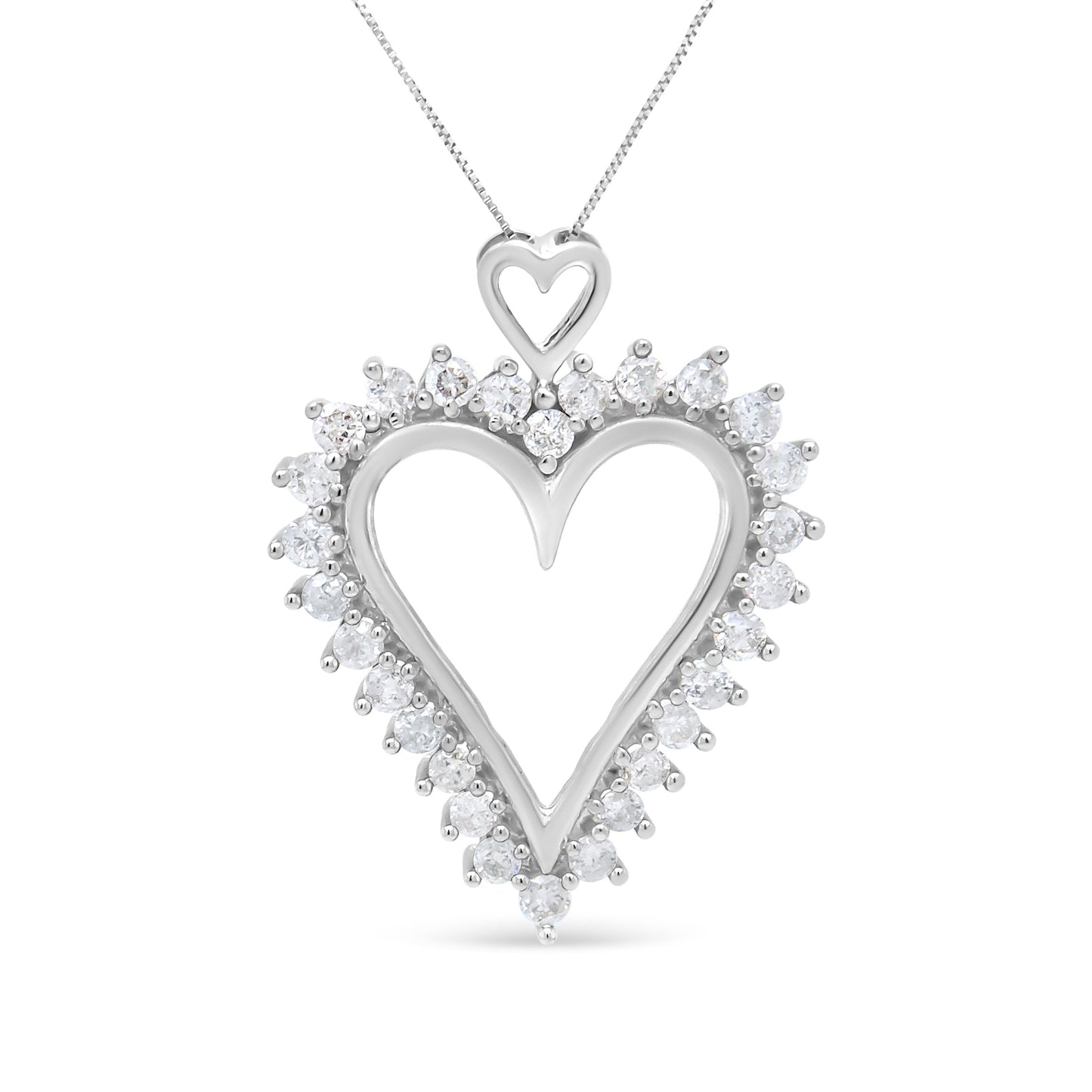 Colgante Corazón Abierto de Plata de Ley .925 con Diamantes Redondos de 1,75 Qt en Línea y Collar de 18" (Color I-J, Claridad I2-I3)