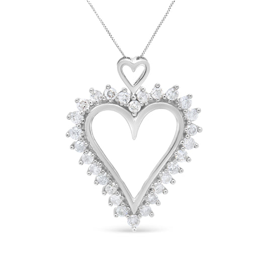 Colgante Corazón Abierto de Plata de Ley .925 con Diamantes Redondos de 1,75 Qt en Línea y Collar de 18" (Color I-J, Claridad I2-I3)