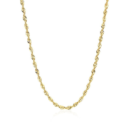 Cadena de cuerda ligera de oro amarillo de 14k de 2.5mm
