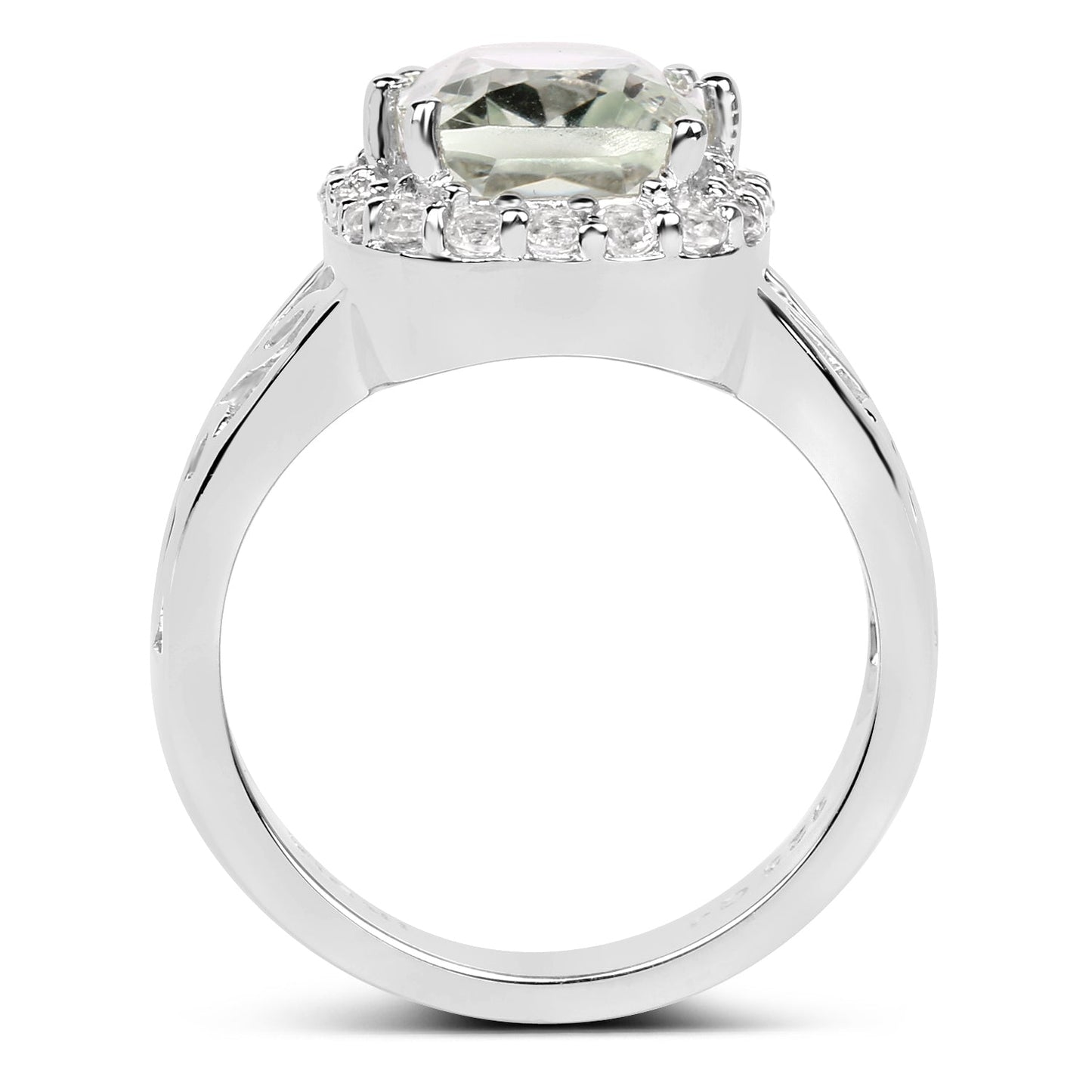 Anillo de plata de ley .925 con amatista verde genuina de 3.94 quilates y topacio blanco