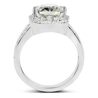Anillo de plata de ley .925 con amatista verde genuina de 3.94 quilates y topacio blanco