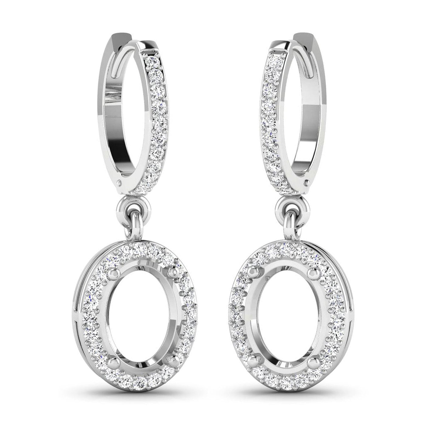 Pendientes de oro blanco de 14K con montura semicompleta de diamantes blancos genuinos de 0.32 quilates - para piedras preciosas ovaladas de 8x6 mm