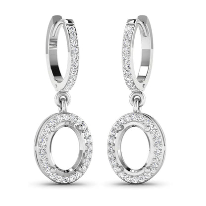 Pendientes de oro blanco de 14K con montura semicompleta de diamantes blancos genuinos de 0.32 quilates - para piedras preciosas ovaladas de 8x6 mm