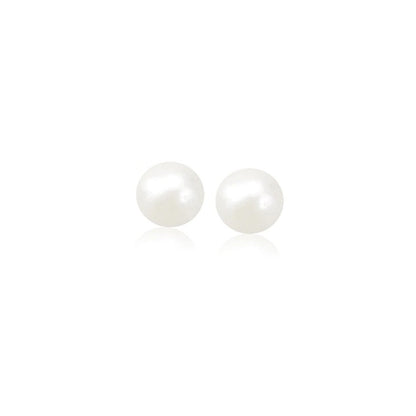 Pendientes de botón de perlas cultivadas de agua dulce blancas de oro amarillo de 14k (5.0 mm)