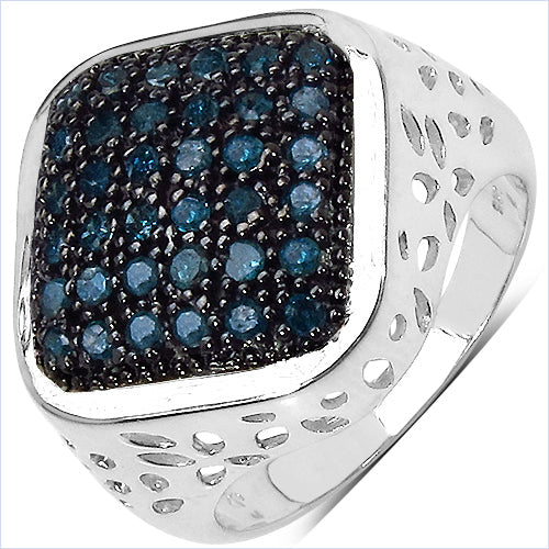Anillo de plata de ley .925 con diamante azul auténtico de 0.54 quilates