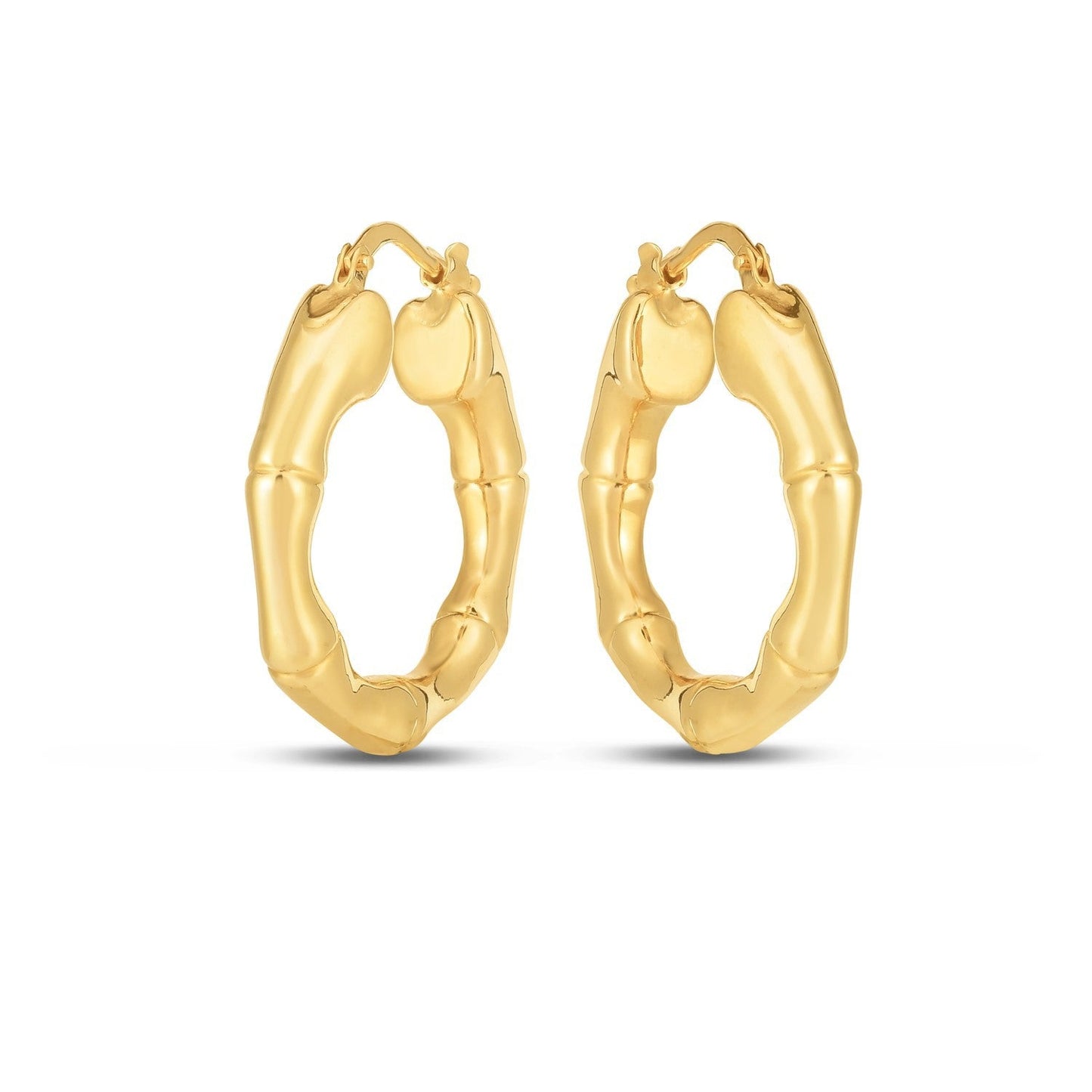 Pendientes de aro de bambú medianos de oro amarillo de 14k