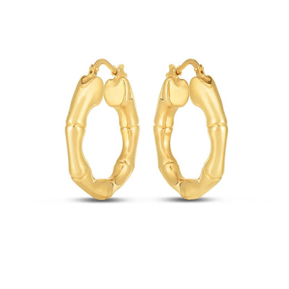 Pendientes de aro de bambú medianos de oro amarillo de 14k