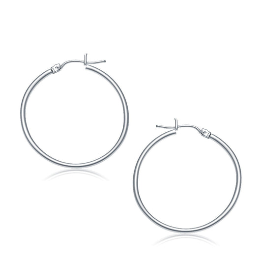 Pendientes de aro pulidos de oro blanco de 10k (30 mm)