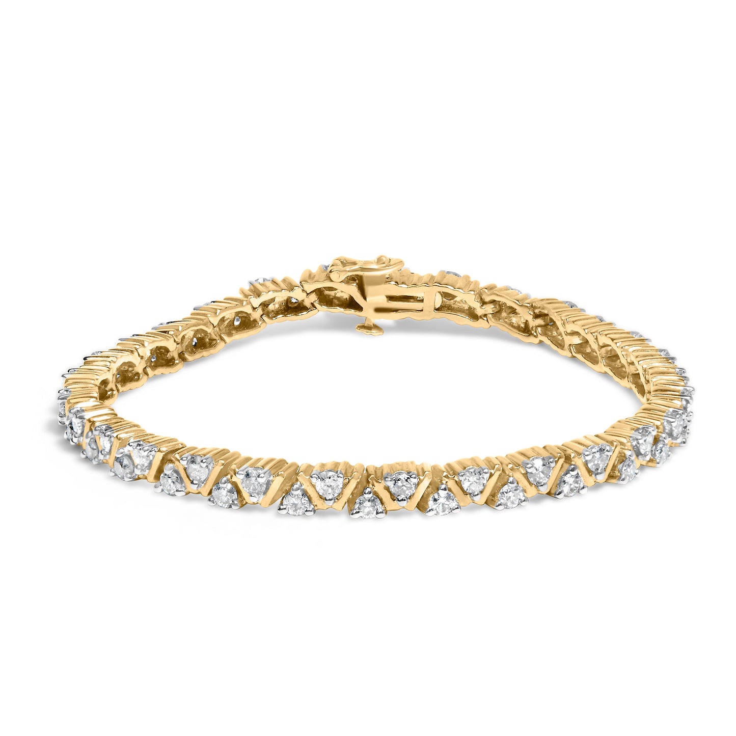 Pulsera de tenis de eslabones triangulares con diamantes de 4.00 quilates de oro amarillo de 14 quilates (color H-I, claridad I1-I2) - 7 pulgadas