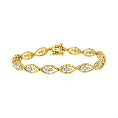 Pulsera de eslabones de oro amarillo de 10 quilates bañada en plata de ley 925 con diamantes redondos engastados en garras de 1 quilate (color J-K, claridad I1-I2) - 7.25"