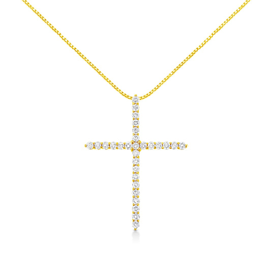 Collar con colgante de cruz con diamantes de talla redonda brillante de 3,0 Cttw, engastados en garras, de plata de ley .925 chapada en oro amarillo de 10K, 45,7 cm (color J-K, claridad I1-I2)
