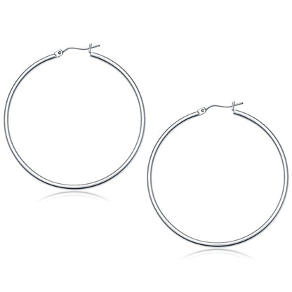 Pendientes de aro pulidos de oro blanco de 14k (50 mm)