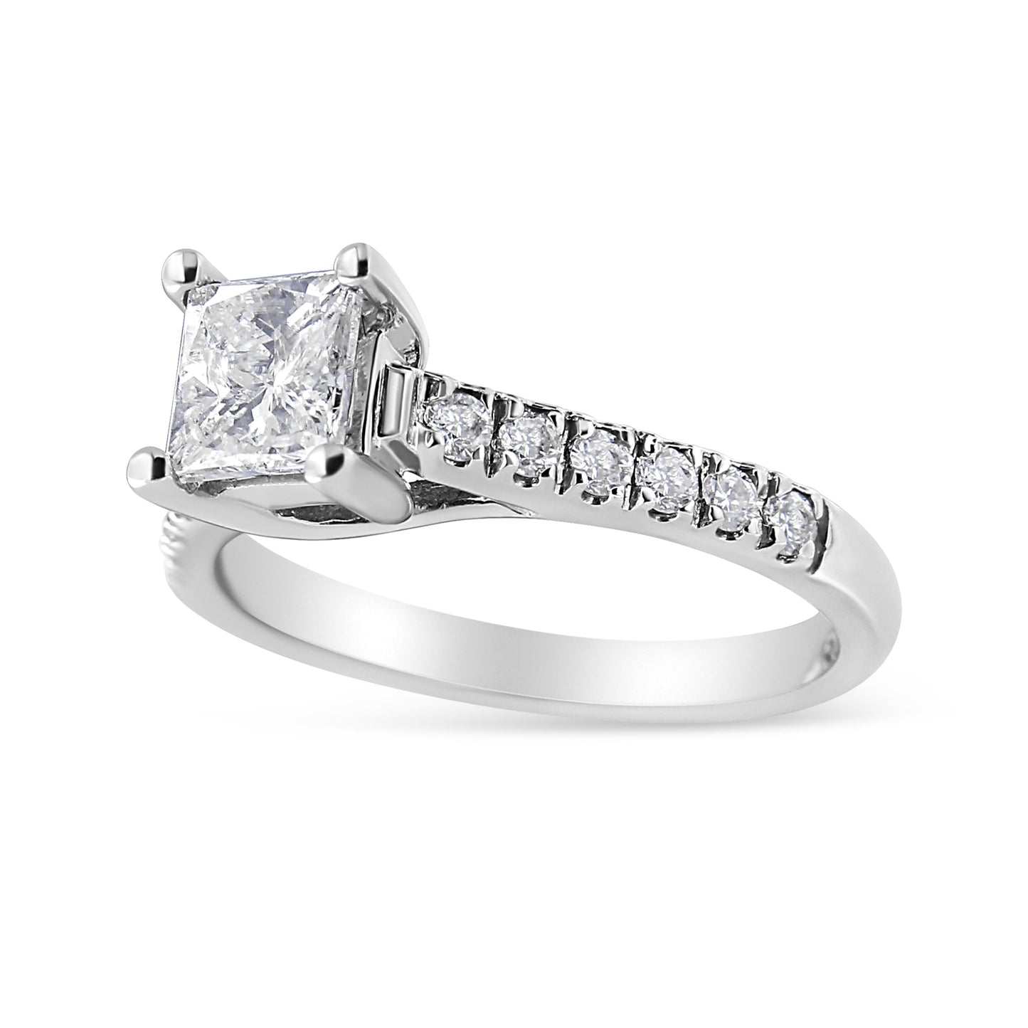Anillo de compromiso clásico con diamante princesa engastado en 4 puntas de oro blanco de 14 quilates, 1 1/5 quilates (color I1-I2, claridad H-I), talla 7