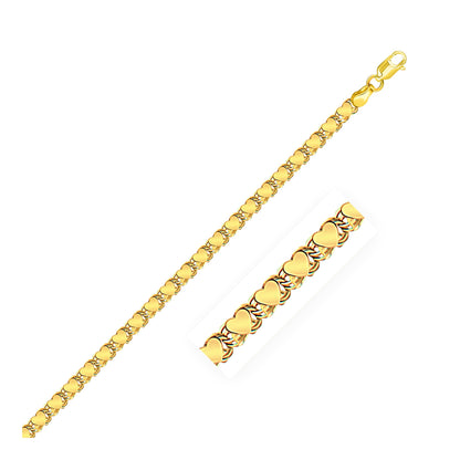 Pulsera de corazón de oro amarillo de 14k de 3.3mm