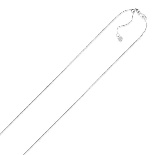 Cadena ajustable de oro blanco de 10 quilates y 0,9 mm