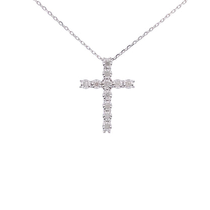Colgante Cruz Religiosa de Plata Fina con Diamante de .25ct